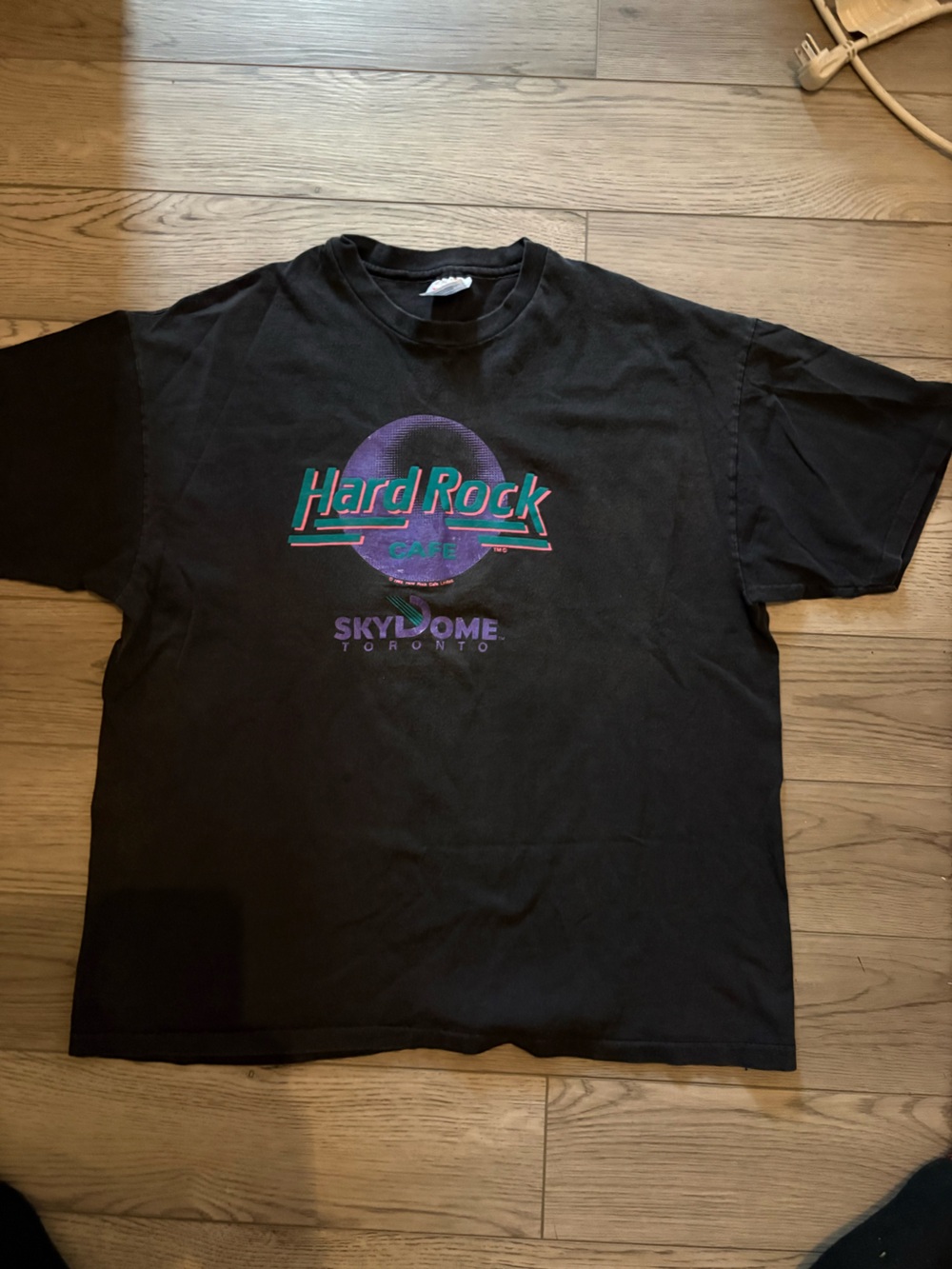 Hanes Black Tee with Red & Blue Logo Tag